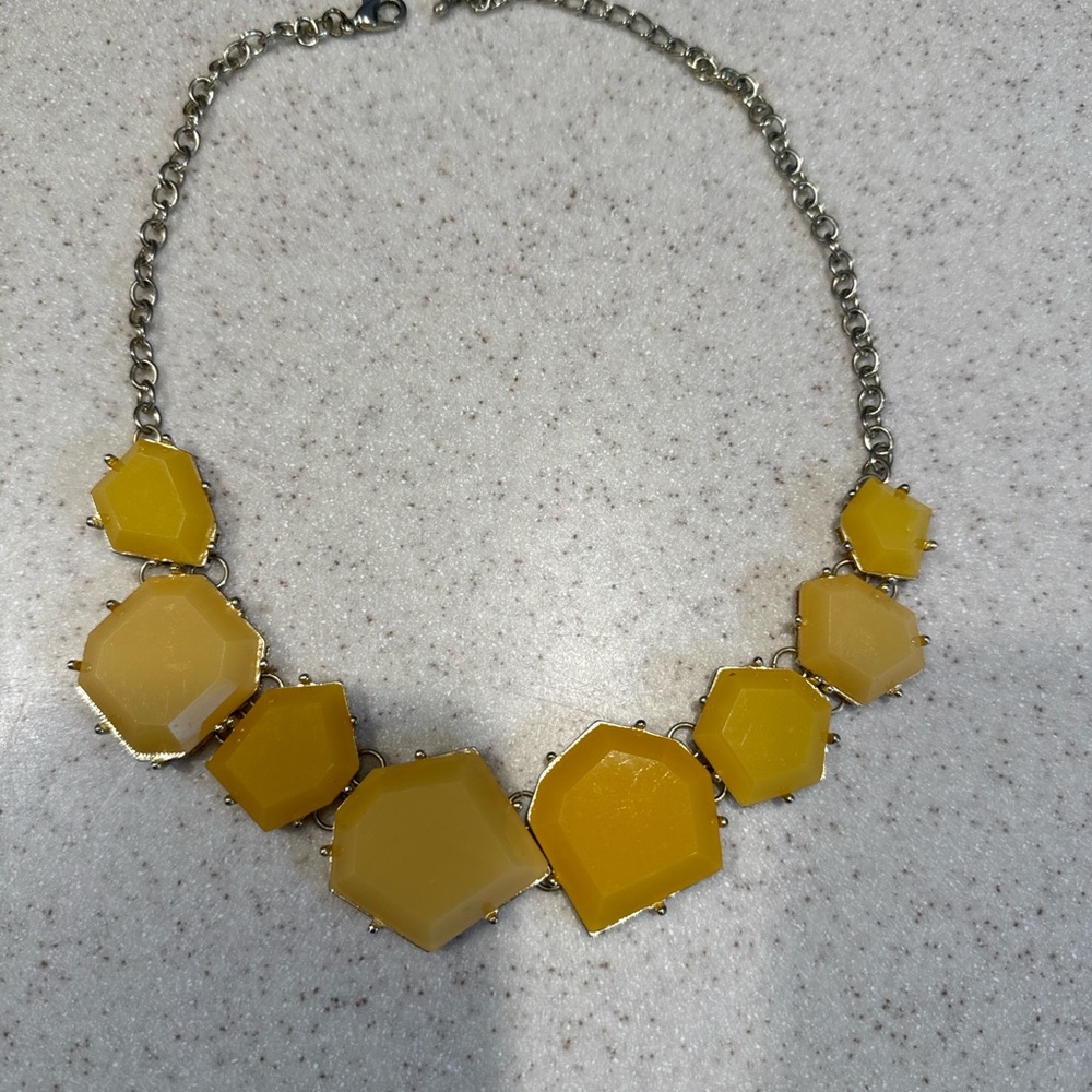 Yellow Geometric Statement Necklace | Faceted Resin Stones | Silver-Tone Chain